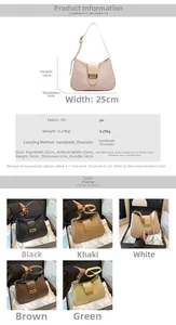 Detailed size chart and five-color selection of the PU leather crescent shoulder bag
