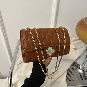 Bolso Bandolera Acolchado Con Rombos Para Mujer Cuero PU Cadena De Metal Cierre De Trébol Pequeño Bolso De Hombro