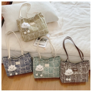 Chic large capacity canvas tote bags in mustard yellow, navy blue, mint green and coffee brown