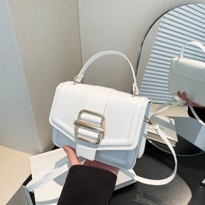 Women Shoulder Bag PU Leather Small Square Handheld Crossbody Gold Metal Buckle Flap Solid Color Fashion For Ladies