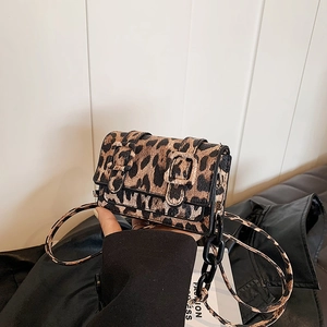 Fashionable leopard print mini crossbody bag for women with chain strap and buckle details