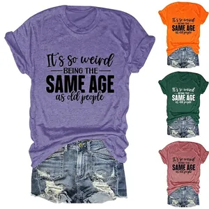 T-Shirt Femme Décontracté Mélange De Coton Manches Courtes Col Rond Imprimé Slogan Drôle Coupe Ample Haut D'été