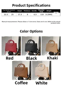 Detailed size chart and multi-color selection for the minimalist PU crossbody bag