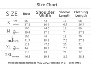 Detailed size chart for milk silk T-shirt showing bust, shoulder, sleeve and length specs
