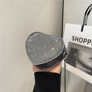 Fashion Women Sequin Rhinestone Heart Shaped Crossbody Bag Mini Chain Shoulder Bag Party Shopping Purse Sparkly Clutch