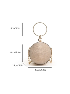 Spherical champagne rhinestone evening bag with round crystal handle and chain strap