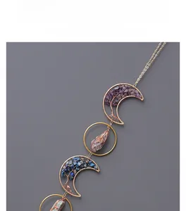 Detailed close-up of handmade crescent moon ornaments with purple and blue crystal stones