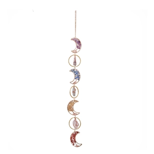Handmade 7 chakra natural crystal suncatcher with moon metal frame for wall hanging decor