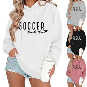 Soccer Mom Heart Graphic Women Hoodie Loose Fit Long Sleeve Cotton Blend Pullover Casual Slogan Sweatshirt Kangaroo Pocket