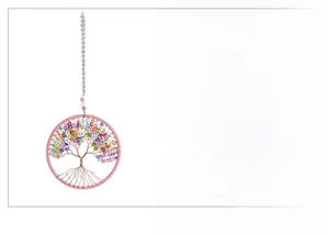 Detailed handcrafted Tree of Life hanging ornament with multi-colored crystal leaves
