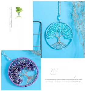 Detail of handmade Tree of Life wall hanging with woven metal wire and amethyst crystals