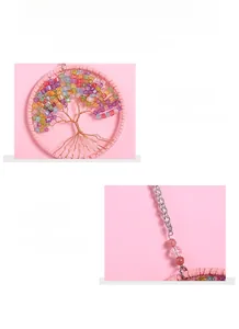 Detail of handmade Tree of Life wall hanging with colorful beads and copper wire