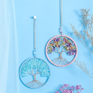 Handmade Tree of Life Dreamcatcher Ornament Metal Wire Crystal Stone Hanging Decoration For Home Bedroom Car Wall Ornament