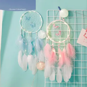 Handmade Butterfly Dreamcatcher With LED Lights Feather Bead Hanging Bedroom Wall Decor Romantic Bohemian Gift Girls