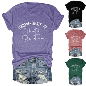 Short sleeve T-shirt set with funny quote and denim shorts in four colors