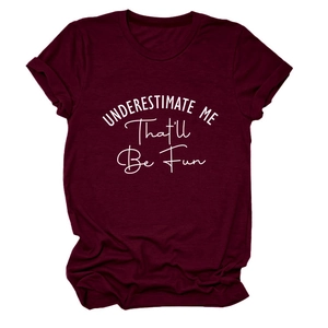 Close-up of slogan print on soft burgundy cotton crew neck short sleeve t-shirt