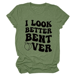 Detail of rolled sleeves and graphic text on army green cotton crew neck t-shirt