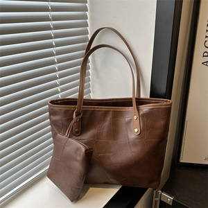 Patchwork Tote Bag And Small Pouch PU Leather Large Capacity Shoulder Handbag Women Fashion Designer For Daily Commute