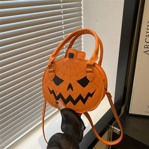 Women Halloween Pumpkin Shaped Shoulder Bag PU Leather Jack-O-Lantern Crossbody Bag With Spider Web Embroidery Fashion Bag