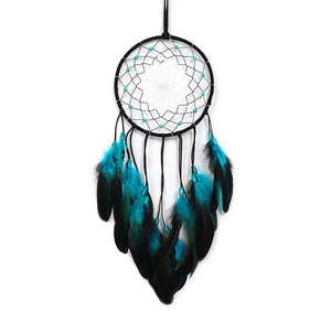 Capteur de rêves bohème avec plumes bleues et anneau noir pour décoration intérieure