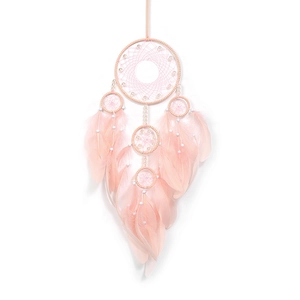 Rosa Traumfänger Windspiel mit Federn und Perlen für die dekorative Wandgestaltung zu Hause