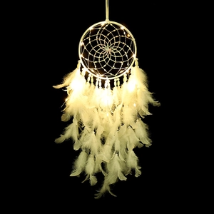 Handgemaakte Dromenvanger Veren Muurdecoratie Voor Slaapkamer Kantoor Boho Stijl Met Witte Kralen En IJzeren Ring