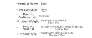 Detailed specifications of the handmade pink moon dreamcatcher with size and material info