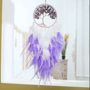 Capteur de rêves Arbre de Vie violet avec plumes pour décoration murale d'intérieur