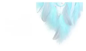 Detailed view of mint blue dream catcher with soft feathers and delicate white beads
