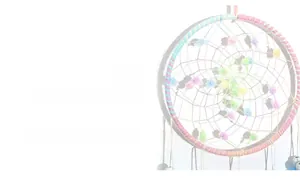Close-up of handmade dreamcatcher with high-density mesh weaving in macaron colors