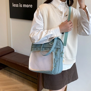 Morandi blue large capacity ita bag with clear window and adjustable shoulder strap