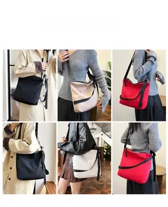 Collage de sacs cabas en nylon multicolores montrant divers styles portés par des modèles