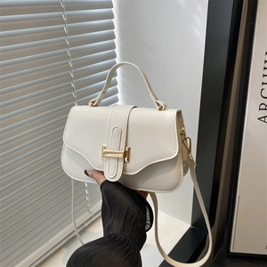 French Vintage Lychee Pattern PU Leather Shoulder Bag For Women Fashion Metal Buckle Handbag Casual Crossbody Square Bag Commuting