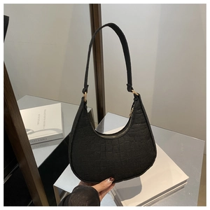 Solid black crocodile pattern hobo bag for women with hobo-style shoulder strap design