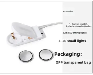 LED light string kit with 2.2m wire, 20 bulbs, battery box and two button cells included