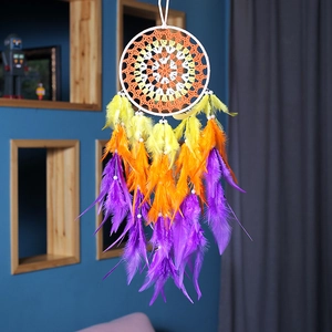 Handmade Rainbow Feather Dreamcatcher With LED Lights Boho Hanging Ornament For Bedroom Living Room Wall Decor Birthday Gift