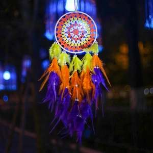 Handmade rainbow dream catcher with colorful feathers for girls bedroom wall hanging