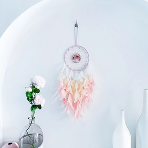 Handmade Tree of Life dream catcher with pastel gradient feathers and pearl accents
