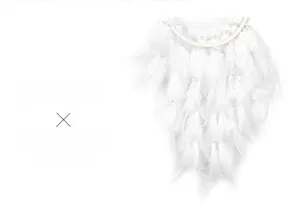 Detailed view of fumigated white feathers and pearls on a dream catcher ornament