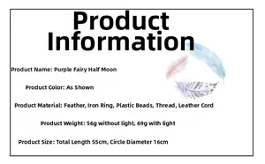 Macro view showing dimensions and materials of the Purple Fairy Half Moon dreamcatcher