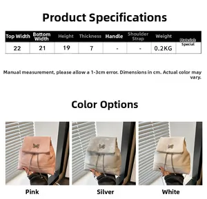 Detaillierte Größenangaben für Mini-Kettenrucksack in Pink, Silber und Weiß Optionen