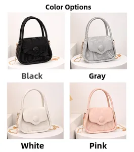 Detailed view of mini crossbody bags in four colors with marble texture and gold chains