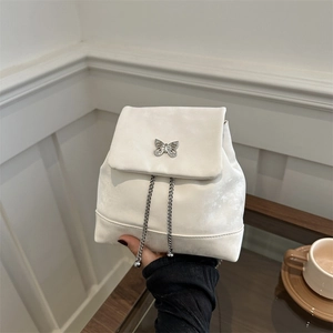 Women Mini Fashion Backpack PU Leather Butterfly Metal Accessory Trendy Elegant Urban Simple Daily Casual Solid Color Small Backpack