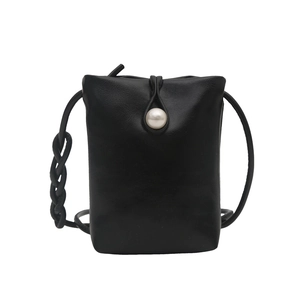 Mini sac à bandoulière noir pour téléphone avec perle et bandoulière tressée chic