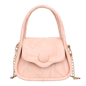 Pink marble pattern mini crossbody bag with top handle and gold chain strap