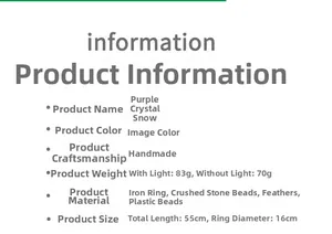 Detailed spec sheet for Amethyst Snow dreamcatcher with feathers and crushed stones