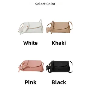 Selection of four chic crossbody bags in white, khaki, pink, and black colors
