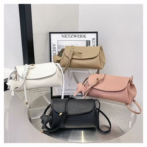 Litchi pattern leather crossbody bags in four colors with cute elephant charms
