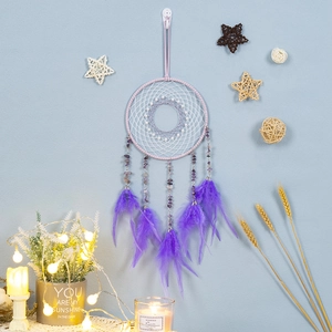 Bohemian purple dream catcher wall decor with natural gravel and feathers for home