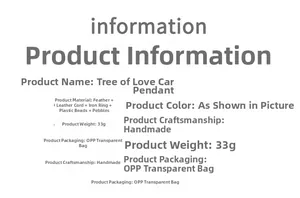 Detailed specifications of tree of life car charm with feathers and stone materials